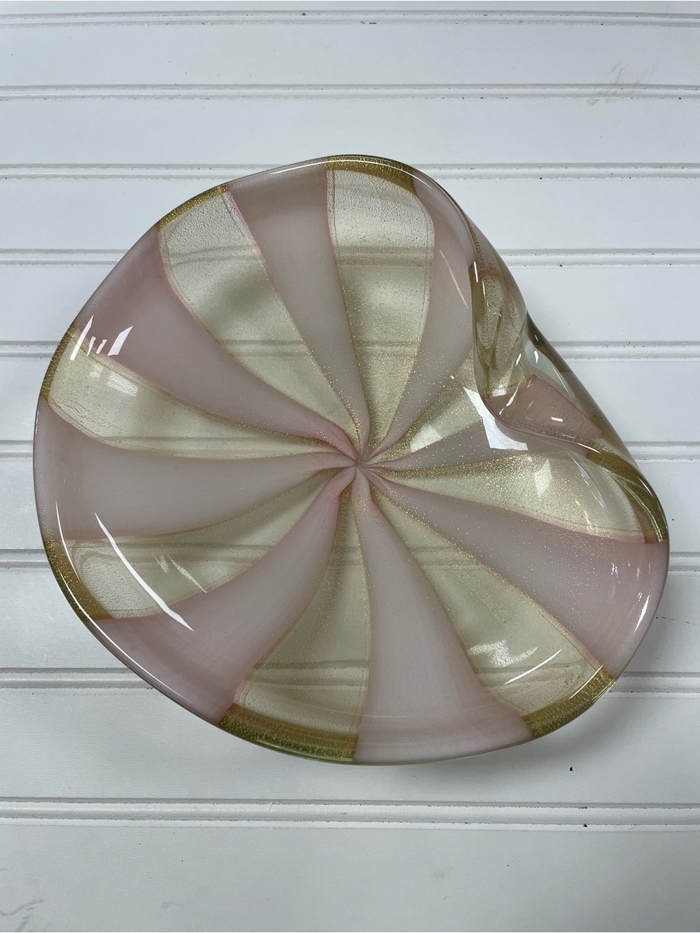 Vintage Alfredo Barbini Murano Circus Tent Bowl Art Glass Pink Gold